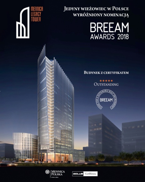 Mennica Legacy Tower z prestiżową nominacją BREEAM Awards 2018