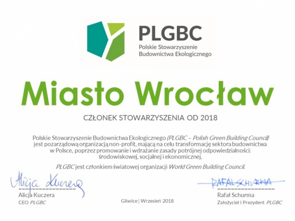 Miasto Wrocław, pierwszy samorząd Członkiem PLGBC